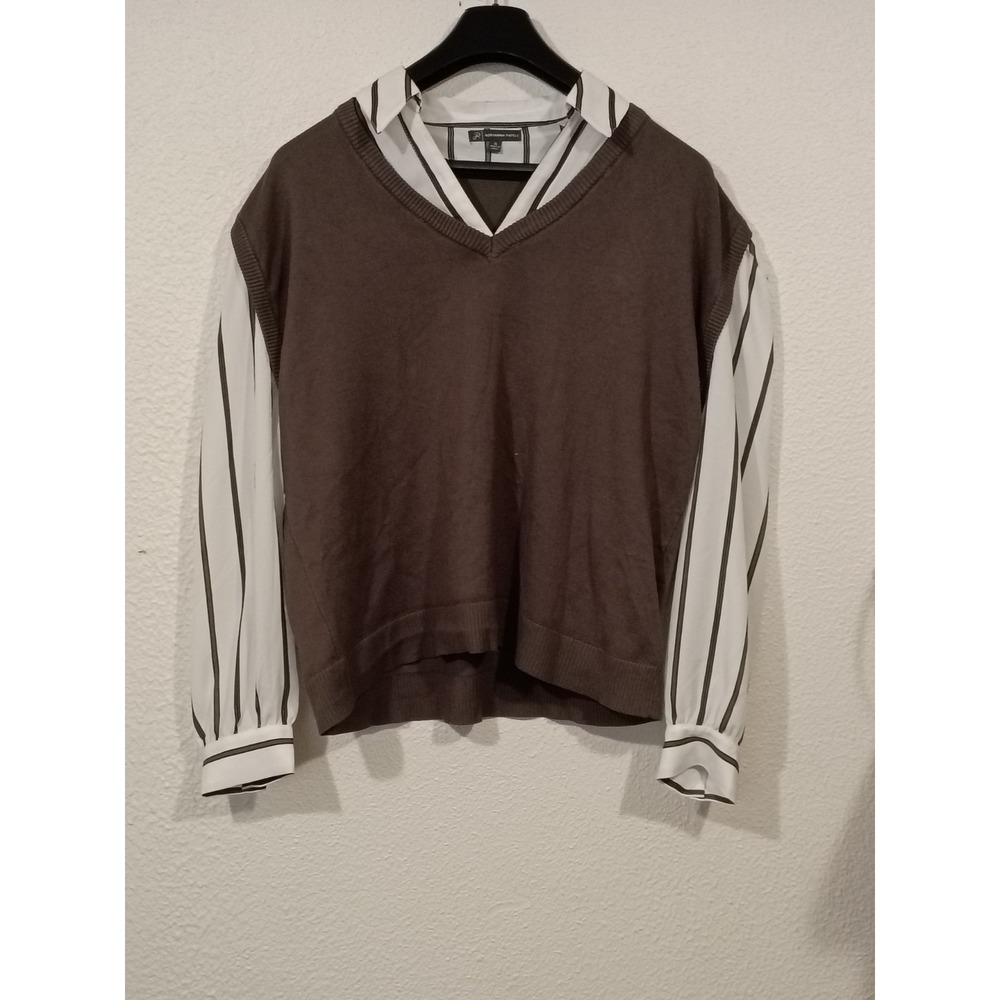 Adrianna Papell Tower V-Neck Sweater Contrast Spread Collar Womens Size XL.